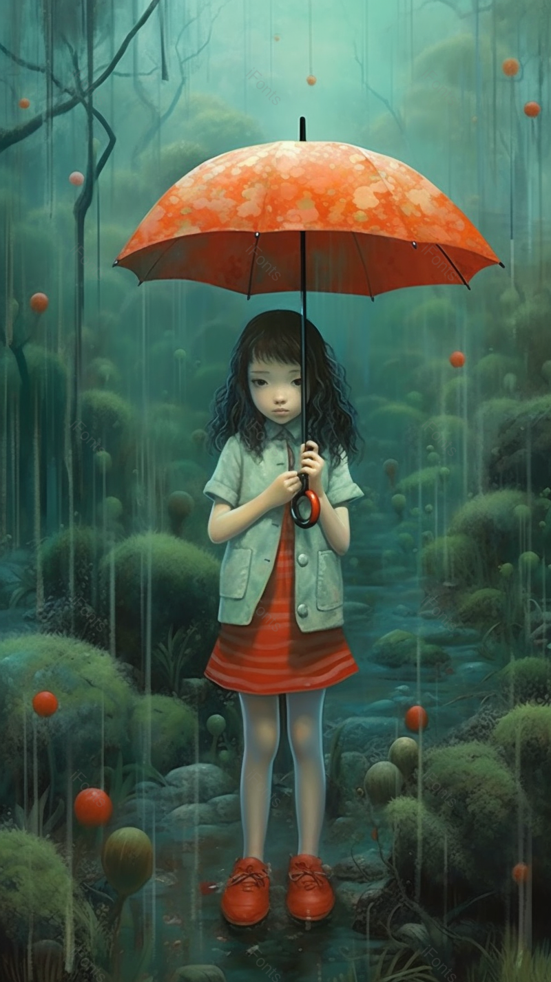 下雨天女孩撑着伞插画背景,插画/手绘图,插画/手绘图库,插画/手绘图下载,插画/手绘